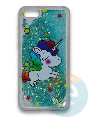 Накладка силиконовая переливашка на Huawei Honor Y5 2018/Honor 7A Единорожек зеленый - фото 39721