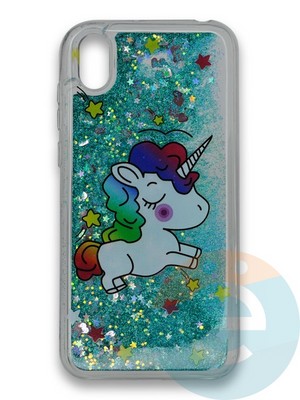 Накладка силиконовая переливашка на Xiaomi REDMI 7A Единорожек зеленый - фото 39764