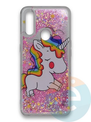 Накладка силиконовая переливашка на Oppo A31 Единорожек розовый - фото 39777