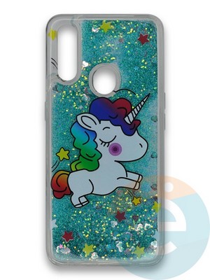 Накладка силиконовая переливашка на Oppo A31 Единорожек зеленый - фото 39781