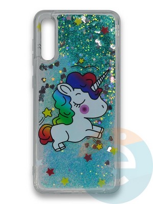 Накладка силиконовая переливашка на Samsung Galaxy A50/A30s Единорожек зеленый - фото 39791