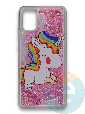 Накладка силиконовая переливашка на Samsung Galaxy A71 Единорожек розовый - фото 39807
