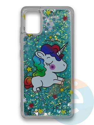 Накладка силиконовая переливашка на Samsung Galaxy A71 Единорожек зеленый - фото 39811