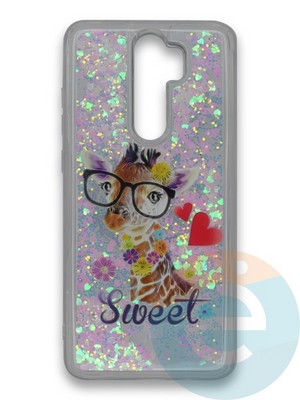 Накладка силиконовая переливашка на Xiaomi NOTE 8 PRO Жираф очкарик - фото 39816