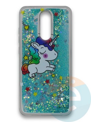 Накладка силиконовая переливашка на Xiaomi REDMI 8/8A Единорожек зеленый - фото 39831