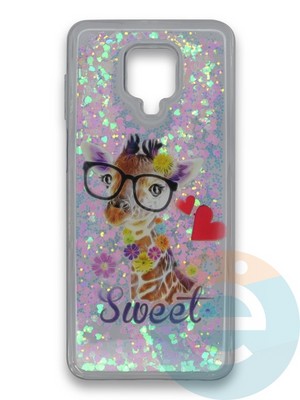 Накладка силиконовая переливашка на Xiaomi REDMI NOTE 9S/9 Pro Жираф очкарик - фото 39846