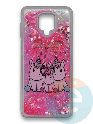 Накладка силиконовая переливашка на Xiaomi REDMI NOTE 9S/9 Pro Семья Единорожков - фото 39854