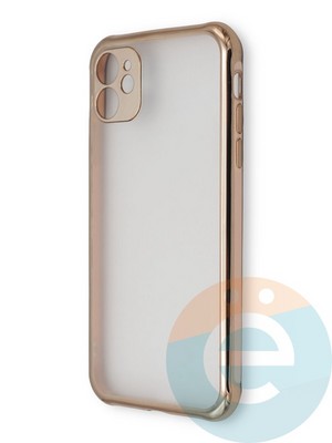 Накладка пластиковая прозрачная с золотистой окантовкой для Apple iPhone 11 розовая - фото 39874