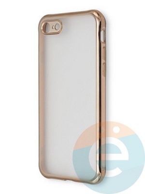 Накладка пластиковая прозрачная с золотистой окантовкой для Apple iPhone 7/8 розовая - фото 39892