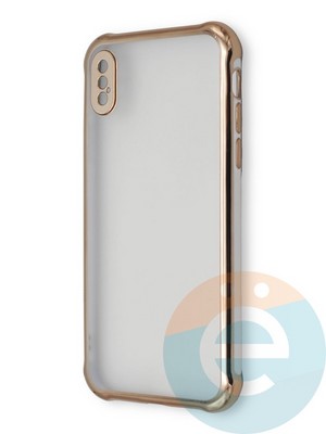 Накладка пластиковая прозрачная с золотистой окантовкой для Apple iPhone X/Xs белая - фото 39895