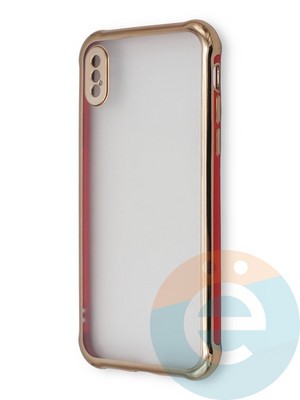 Накладка пластиковая прозрачная с золотистой окантовкой для Apple iPhone X/Xs красная - фото 39897