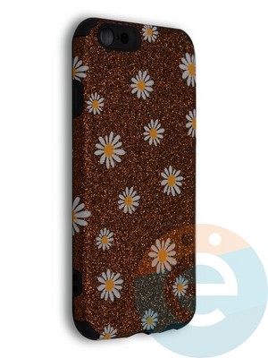Накладка силиконовая с ромашками для Apple iPhone 6/6S коричневая - фото 40092