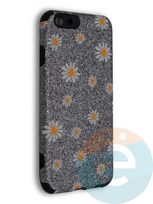Накладка силиконовая с ромашками для Apple iPhone 6/6S серебристая - фото 40094