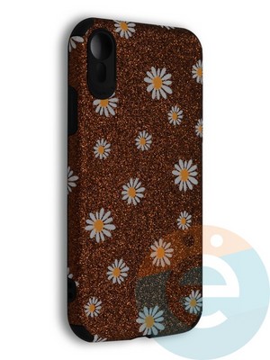 Накладка силиконовая с ромашками для Apple iPhone XR коричневая - фото 40106