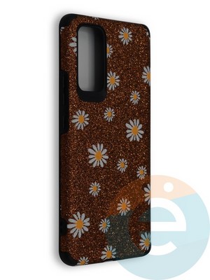 Накладка силиконовая с ромашками для Huawei Honor 30 Pro коричневая - фото 40127