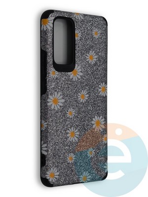 Накладка силиконовая с ромашками для Huawei Honor 30 Pro серебристая - фото 40129