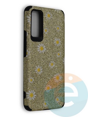 Накладка силиконовая с ромашками для Huawei Honor 30 золотистая - фото 40133