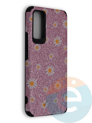 Накладка силиконовая с ромашками для Huawei Honor 30 розовая - фото 40135