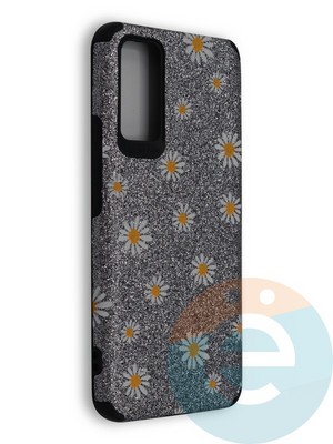 Накладка силиконовая с ромашками для Huawei Honor 30 серебристая - фото 40136