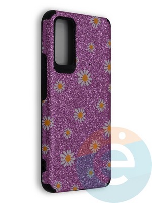 Накладка силиконовая с ромашками для Huawei Honor 30 фиолетовая - фото 40137