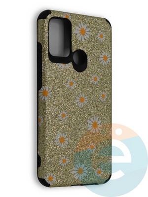 Накладка силиконовая с ромашками для Huawei Honor 9A золотистая - фото 40161