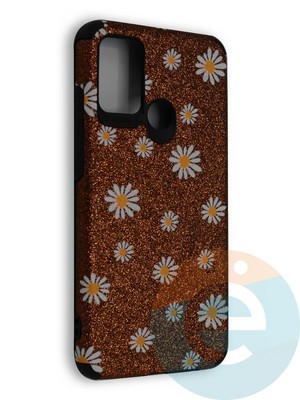 Накладка силиконовая с ромашками для Huawei Honor 9A коричневая - фото 40162
