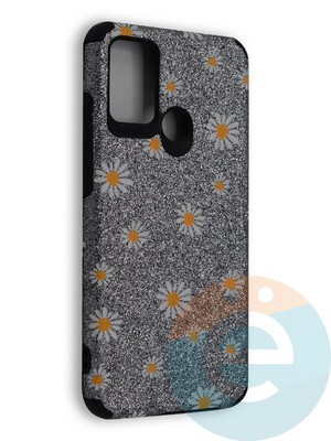 Накладка силиконовая с ромашками для Huawei Honor 9A серебристая - фото 40164