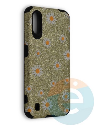 Накладка силиконовая с ромашками для Samsung Galaxy A01 золотистая - фото 40206