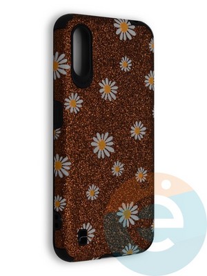 Накладка силиконовая с ромашками для Samsung Galaxy A01 коричневая - фото 40207