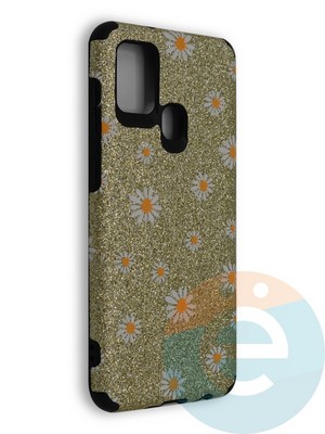 Накладка силиконовая с ромашками для Samsung Galaxy A21S/M21 золотистая - фото 40213
