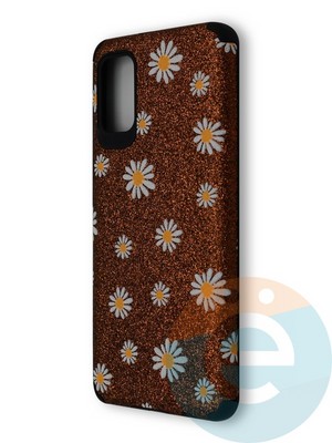 Накладка силиконовая с ромашками для Samsung Galaxy A41 коричневая - фото 40228