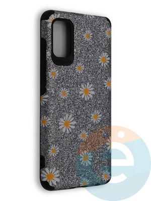 Накладка силиконовая с ромашками для Samsung Galaxy A41 серебристая - фото 40230