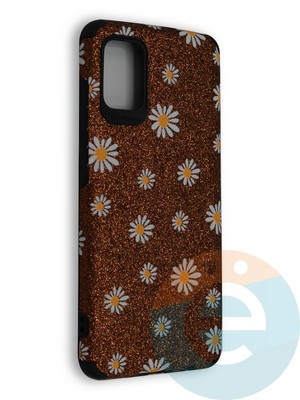 Накладка силиконовая с ромашками для Samsung Galaxy A51 коричневая - фото 40235