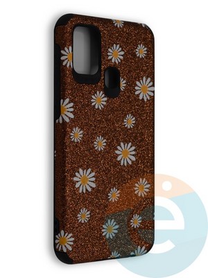 Накладка силиконовая с ромашками для Samsung Galaxy M31 коричневая - фото 40249