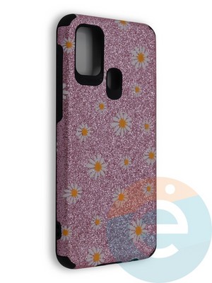 Накладка силиконовая с ромашками для Samsung Galaxy M31 розовая - фото 40250