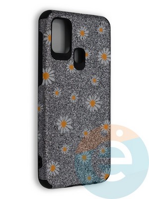 Накладка силиконовая с ромашками для Samsung Galaxy M31 серебристая - фото 40251