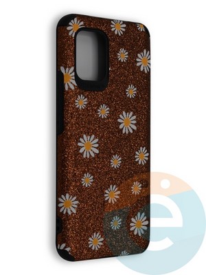 Накладка силиконовая с ромашками для Xiaomi Mi 10 Lite коричневая - фото 40256