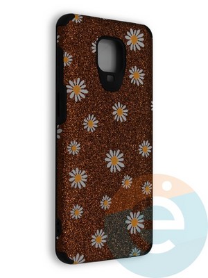 Накладка силиконовая с ромашками для Xiaomi Redmi Note 9S/9 Pro коричневая - фото 40269