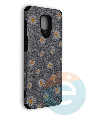 Накладка силиконовая с ромашками для Xiaomi Redmi Note 9S/9 Pro серебристая - фото 40271