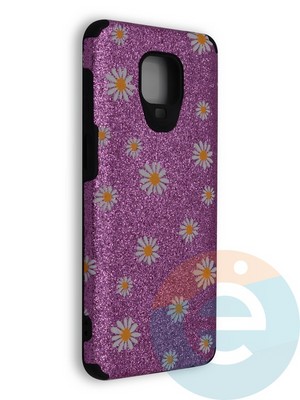 Накладка силиконовая с ромашками для Xiaomi Redmi Note 9S/9 Pro фиолетовая - фото 40272