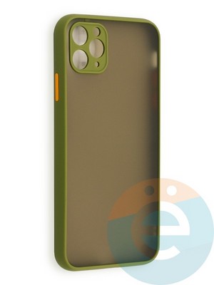 Накладка пластиковая с силиконовой окантовкой с защищенной камерой для iPhone 11 Pro Max хаки - фото 40545