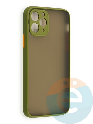 Накладка пластиковая с силиконовой окантовкой с защищенной камерой для iPhone 11 Pro хаки - фото 40551