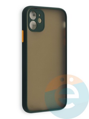 Накладка пластиковая с силиконовой окантовкой с защищенной камерой для iPhone 11 зеленая - фото 40553