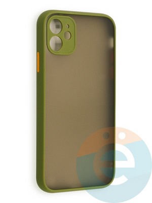 Накладка пластиковая с силиконовой окантовкой с защищенной камерой для iPhone 11 хаки - фото 40555