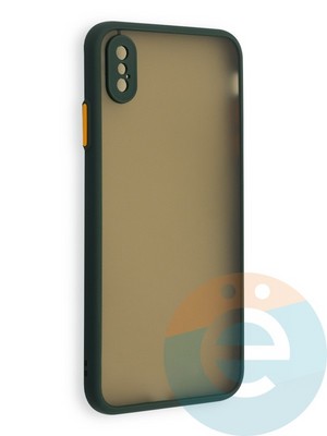 Накладка пластиковая с силиконовой окантовкой с защищенной камерой для iPhone Xs Max зеленая - фото 40563