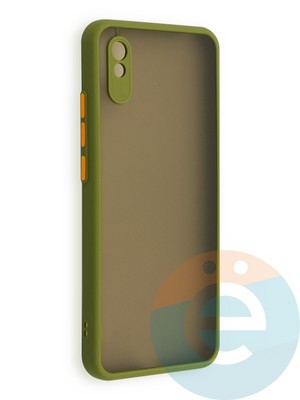 Накладка пластиковая с силиконовой окантовкой с защищенной камерой для Xiaomi Redmi 9A хаки - фото 40587