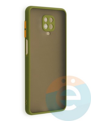 Накладка пластиковая с силиконовой окантовкой с защищенной камерой для Xiaomi Redmi Note 9S/9 Pro хаки - фото 40596