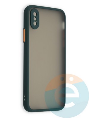 Накладка пластиковая с силиконовой окантовкой с защищенной камерой для iPhone X/Xs зеленая - фото 40706