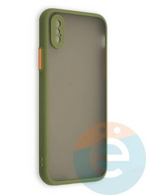 Накладка пластиковая с силиконовой окантовкой с защищенной камерой для iPhone X/Xs хаки - фото 40710