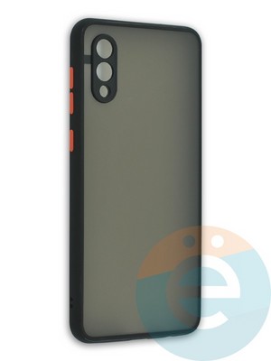 Накладка пластиковая с силиконовой окантовкой с защищенной камерой для Samsung Galaxy A02 черная - фото 41912